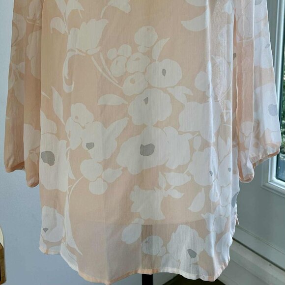 Banana Republic Blush/Ivory Sheer Floral Chiffon Blouse with 3/4 Sleeve - US S - Picture 3 of 8